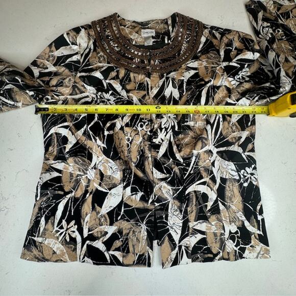 Chicos Womens Blazer Jacket Beading Embellished Collar Sz 3 Coat - Picture 1 of 5